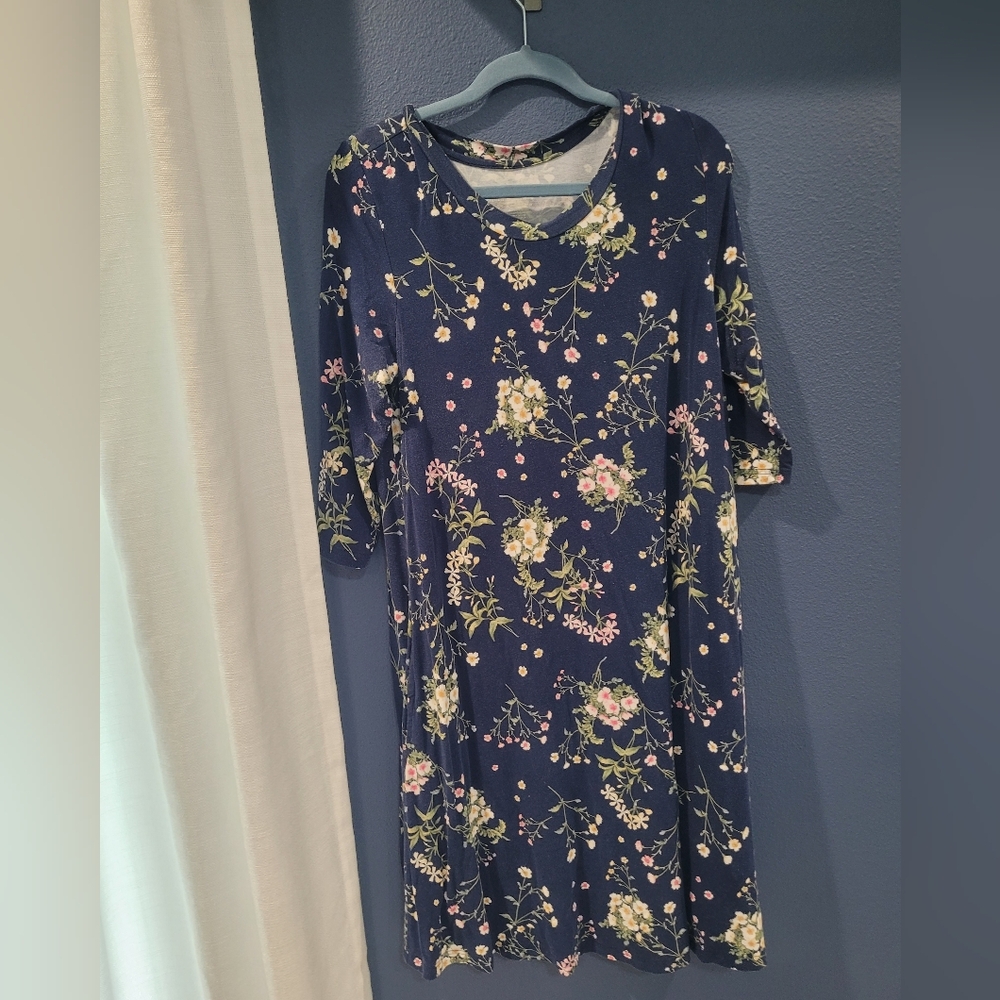 Latched Mama Navy Floral Swing Dress Sizs L
